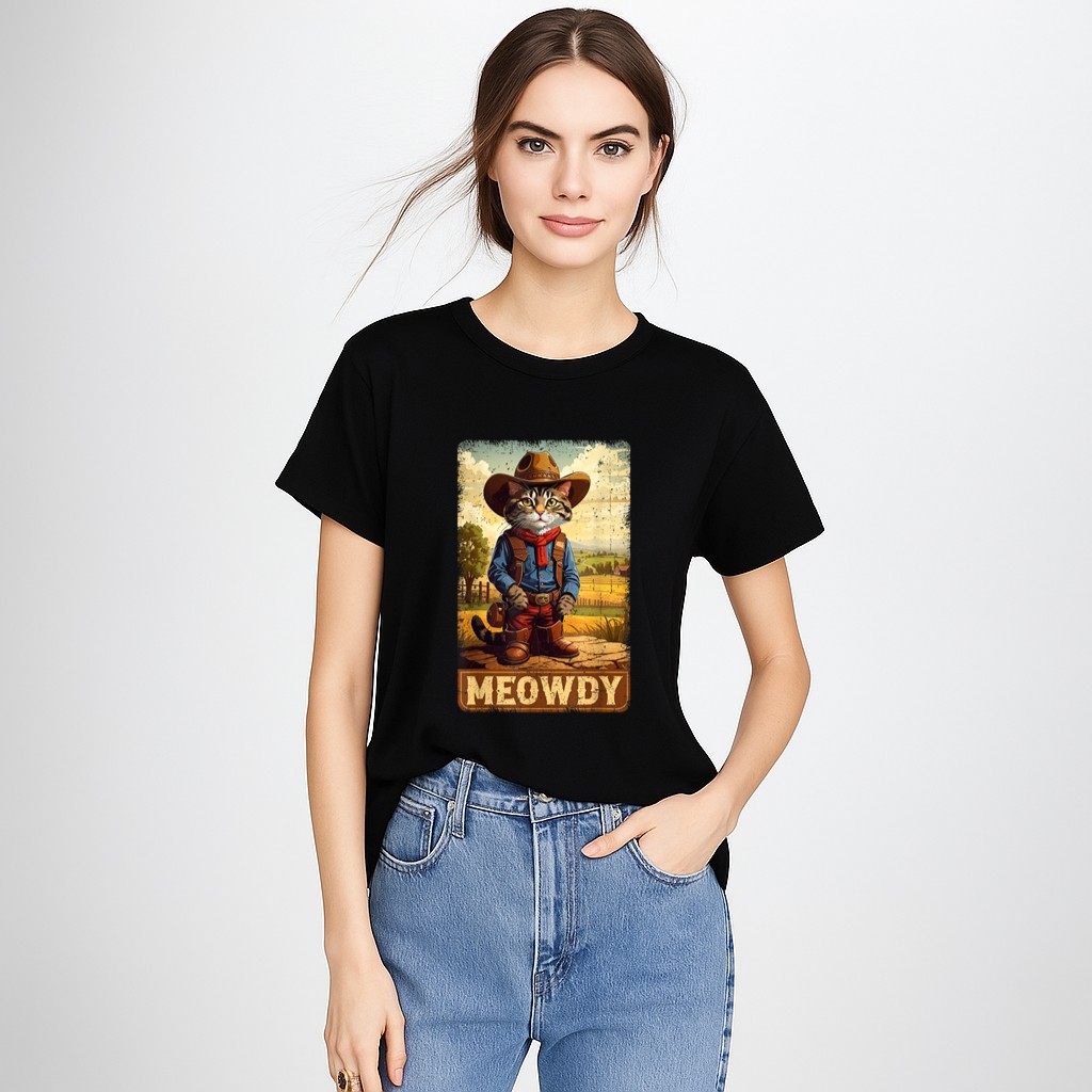 Meowdy Funny Country Side Cat Hat Vintage Cowboy Cat T-Shirt