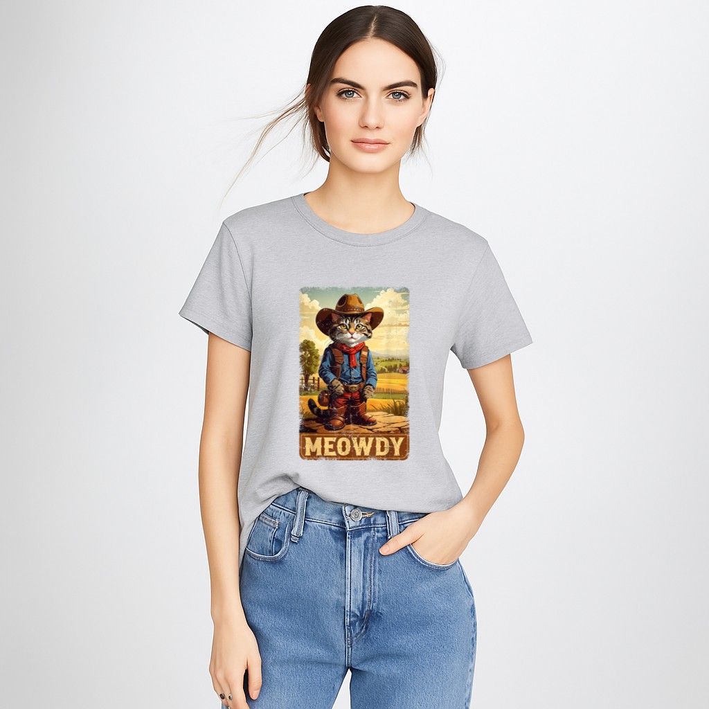 Meowdy Funny Country Side Cat Hat Vintage Cowboy Cat T-Shirt