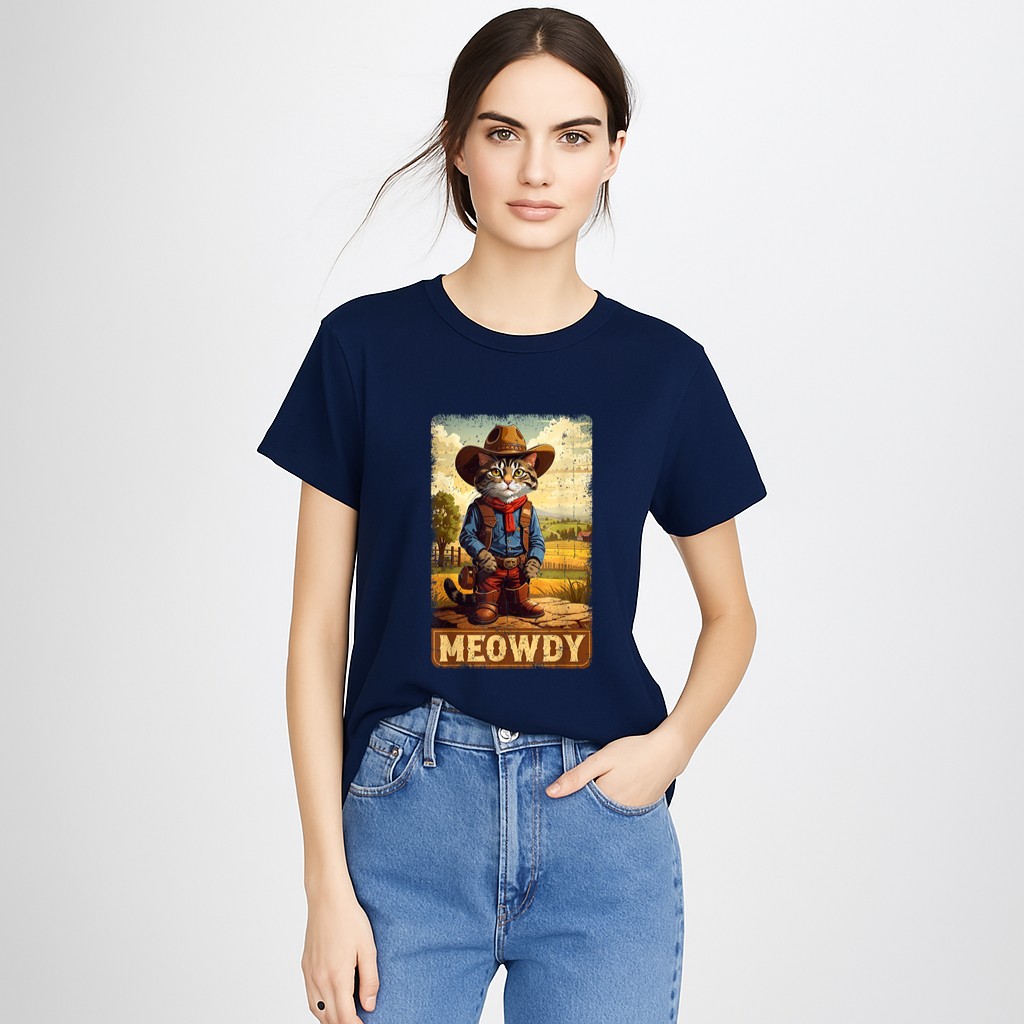 Meowdy Funny Country Side Cat Hat Vintage Cowboy Cat T-Shirt