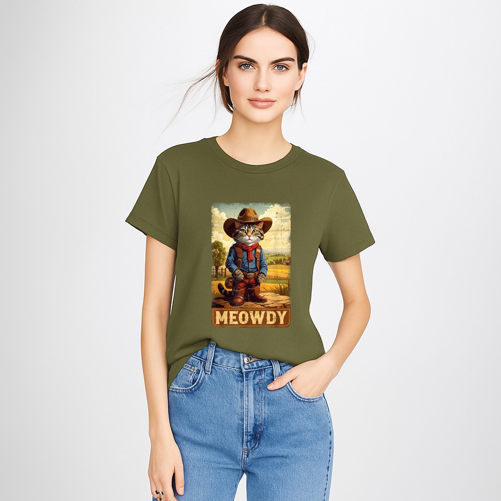 Meowdy Funny Country Side Cat Hat Vintage Cowboy Cat T-Shirt