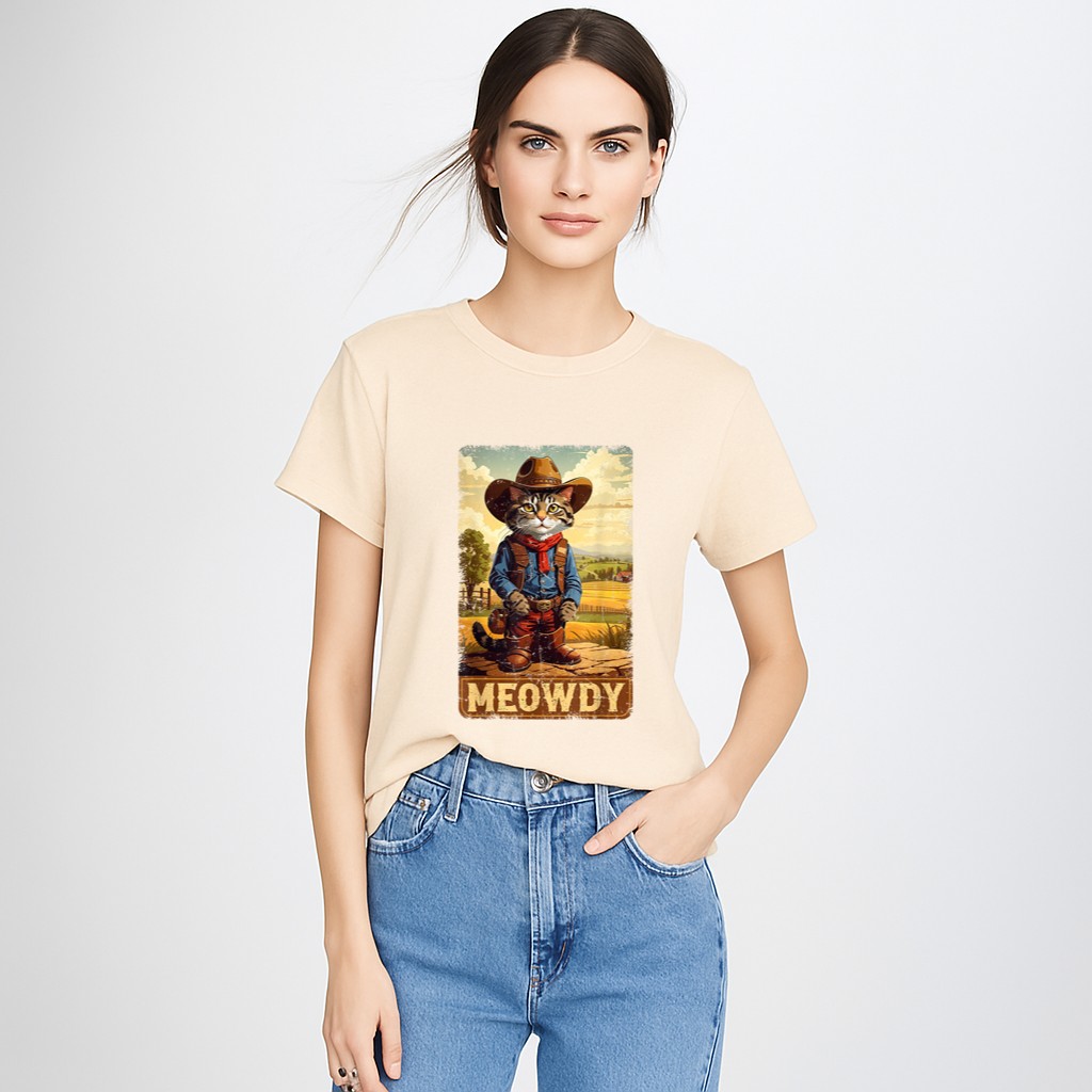 Meowdy Funny Country Side Cat Hat Vintage Cowboy Cat T-Shirt