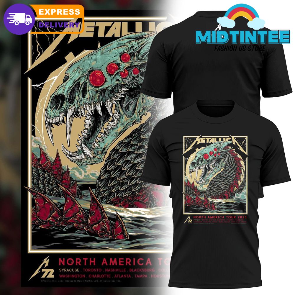 Metallica M72 North America Tour 2025 Skeleton World Shirt