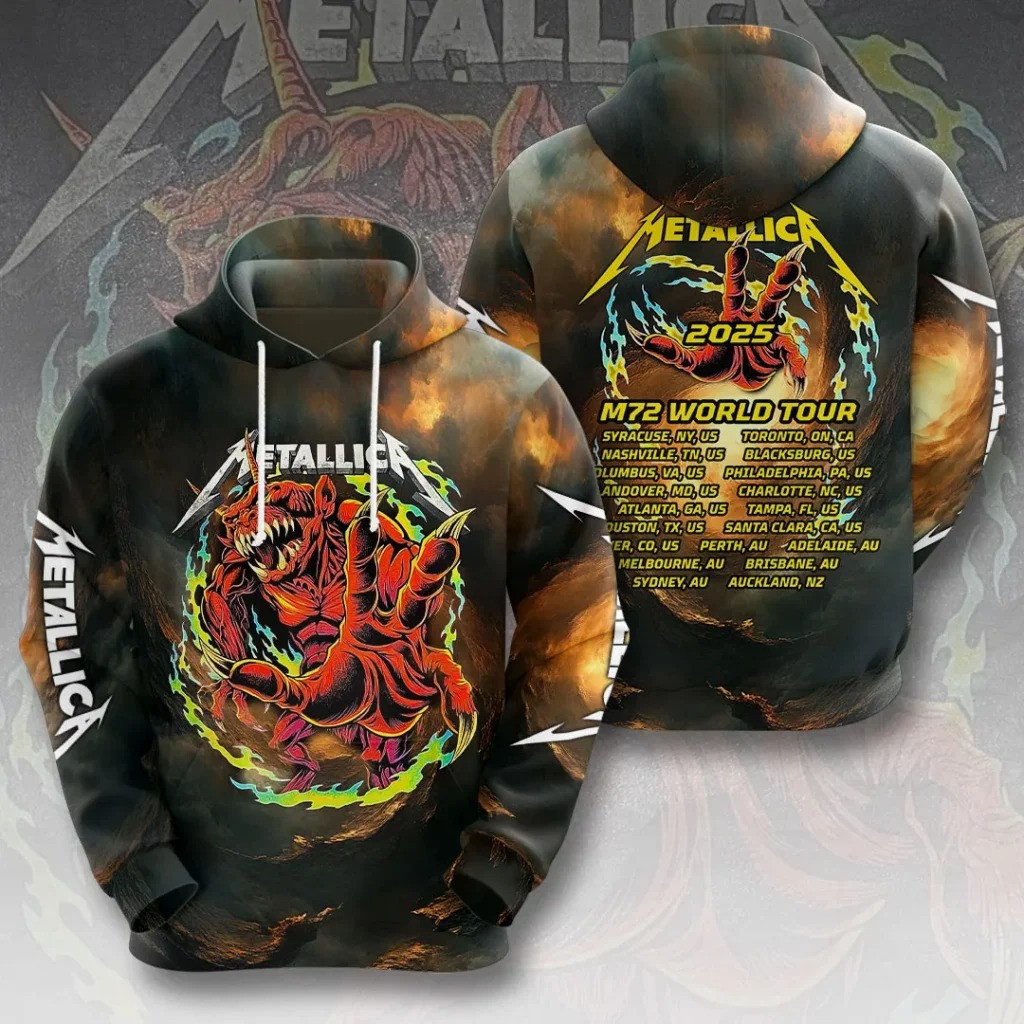 Metallica M72 World Tour 2025 Merch Hoodie Mens Cool Gifts For Metallica Fans