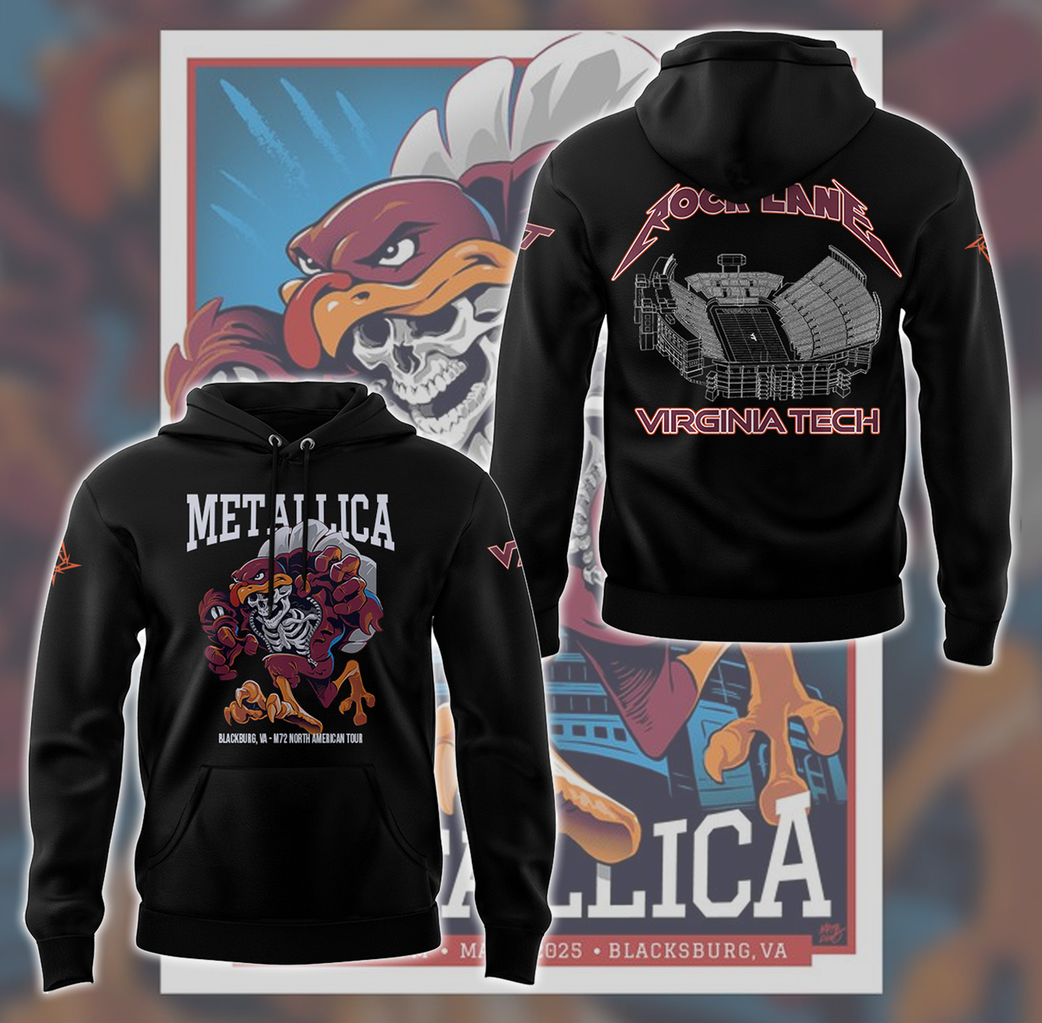Metallica x Virginia Tech Lane Rocked Black Hoodie Gift For Metallica Fans
