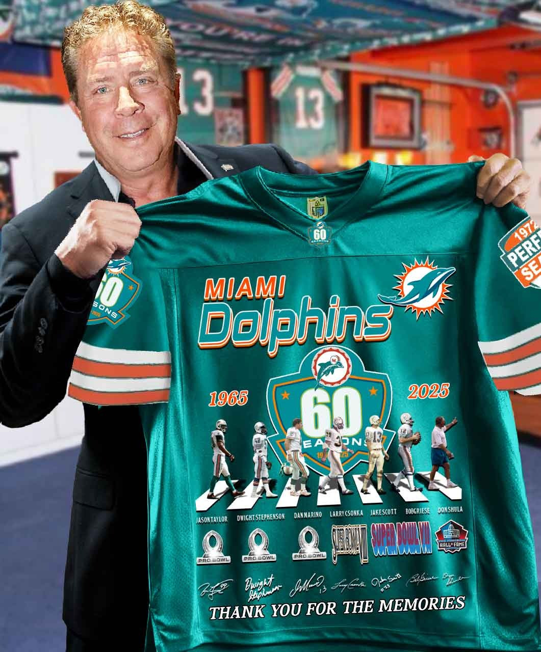 Miami Dolphins 60Th Anniversary 1965-2025 Jersey Thank You For The Memories Fan Gifts