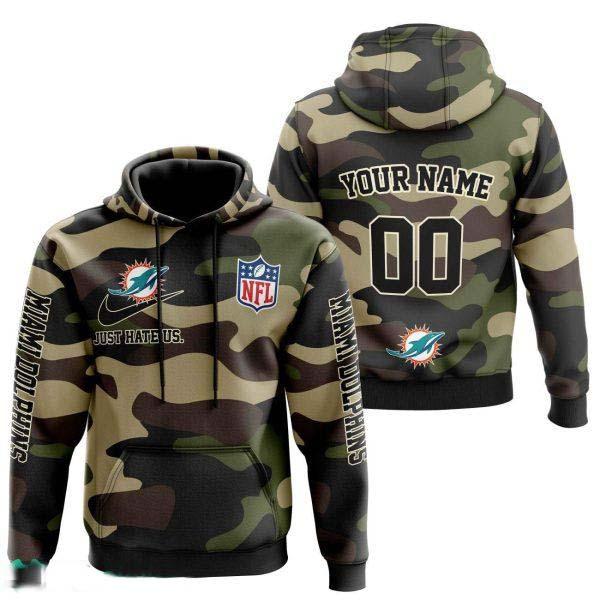 Miami Dolphins Army Camo NFL Football Team Hoodie