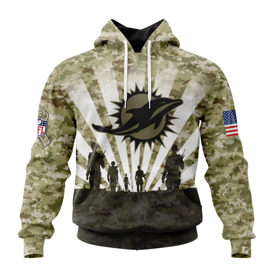 Miami Dolphins Army Camo V2 NFL Football Team Hoodie