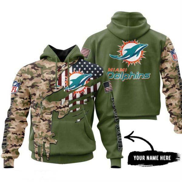 Miami Dolphins Army Camo V3 NFL Football Team Hoodie