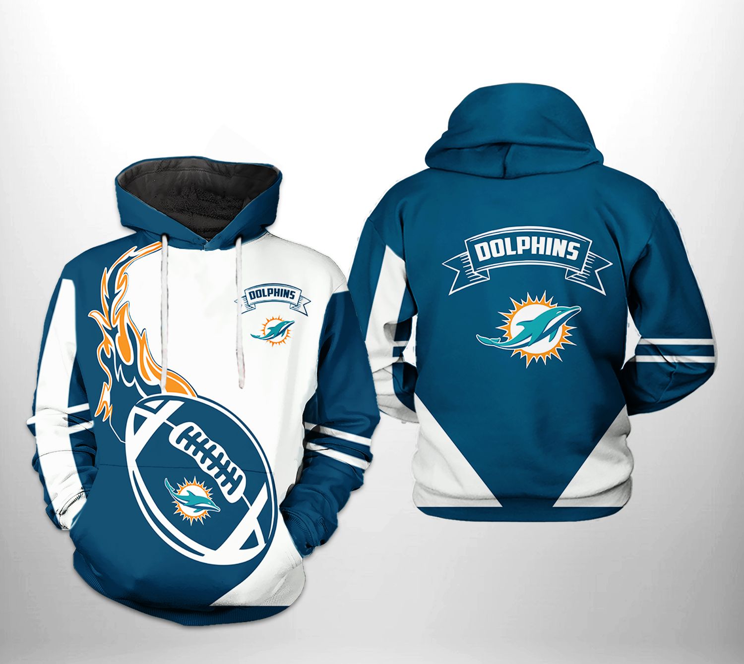 Miami Dolphins Ball Fire V1 NFL Football Team Hoodie