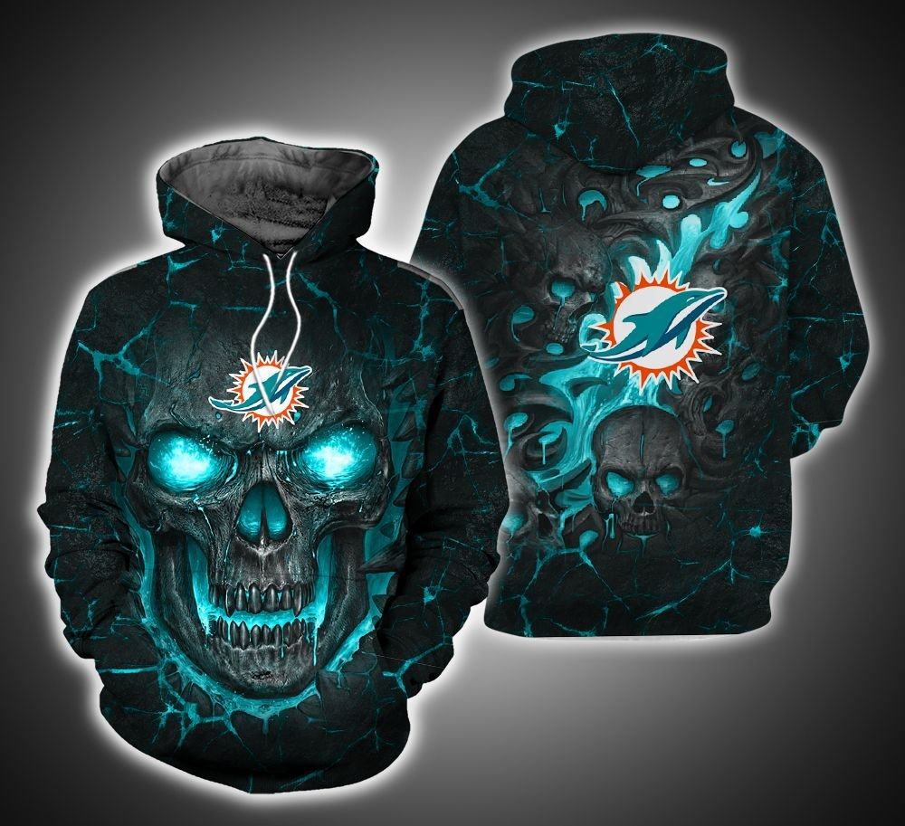 Miami Dolphins Black Skull NFL Football Team Hoodie