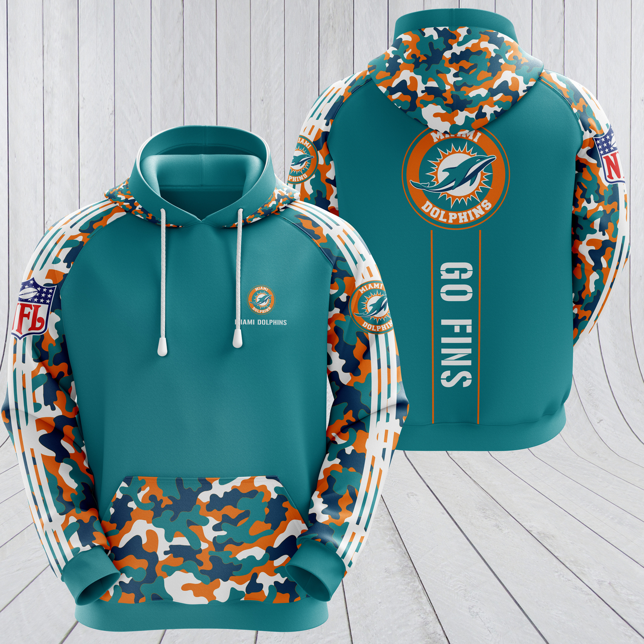 Miami Dolphins Camo V2 NFL Football Team Hoodie