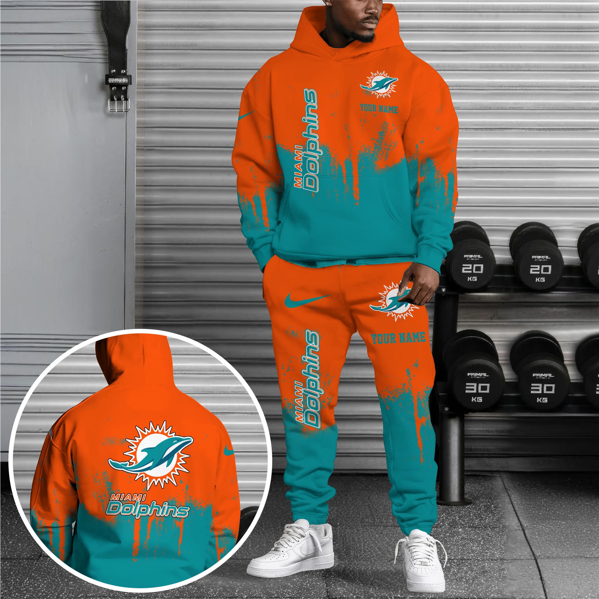 Miami Dolphins Hoodie Sweatpants Set, Custom Hoodie, Sport Hoodie Sweatpants Set, Sport Gifts For Fan MF14 Gift For Sport Music Fans