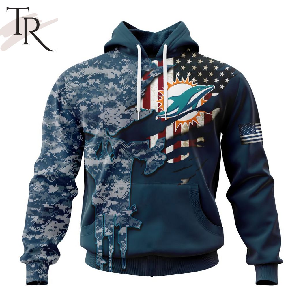 Miami Dolphins Navy Camo NFL Football Team Hoodie