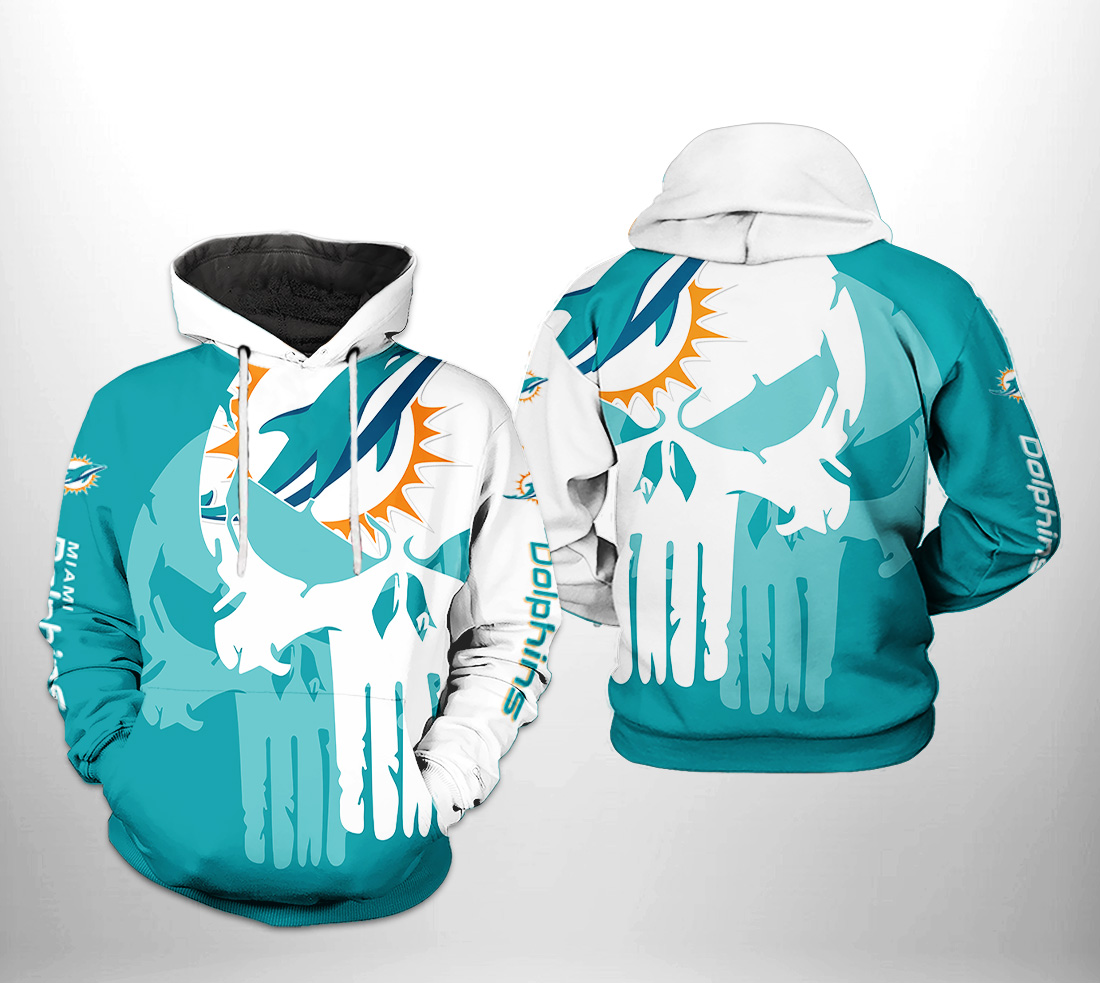 Miami Dolphins Punisher Skull V1 NFL Football Team Hoodie
