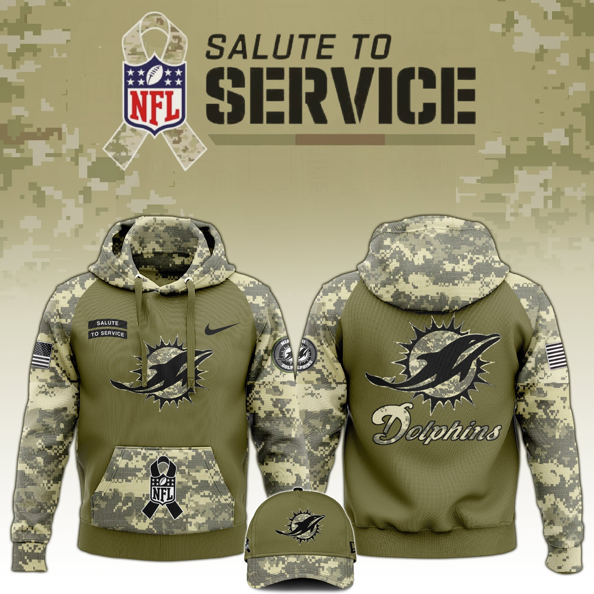 Miami Dolphins Salute to Service Club Camo Hoodie Gift For Dolphins Lovers