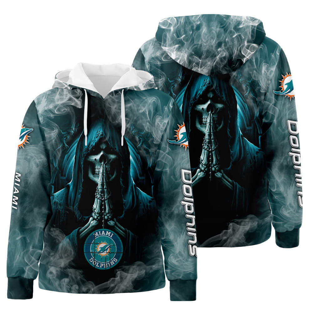 Miami Dolphins Skull 3D All Over Print Hoodie Zip-Up Hoodie