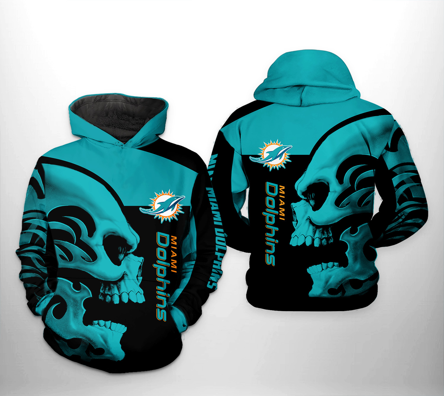 Miami Dolphins Skull V1 NFL Football Team Hoodie