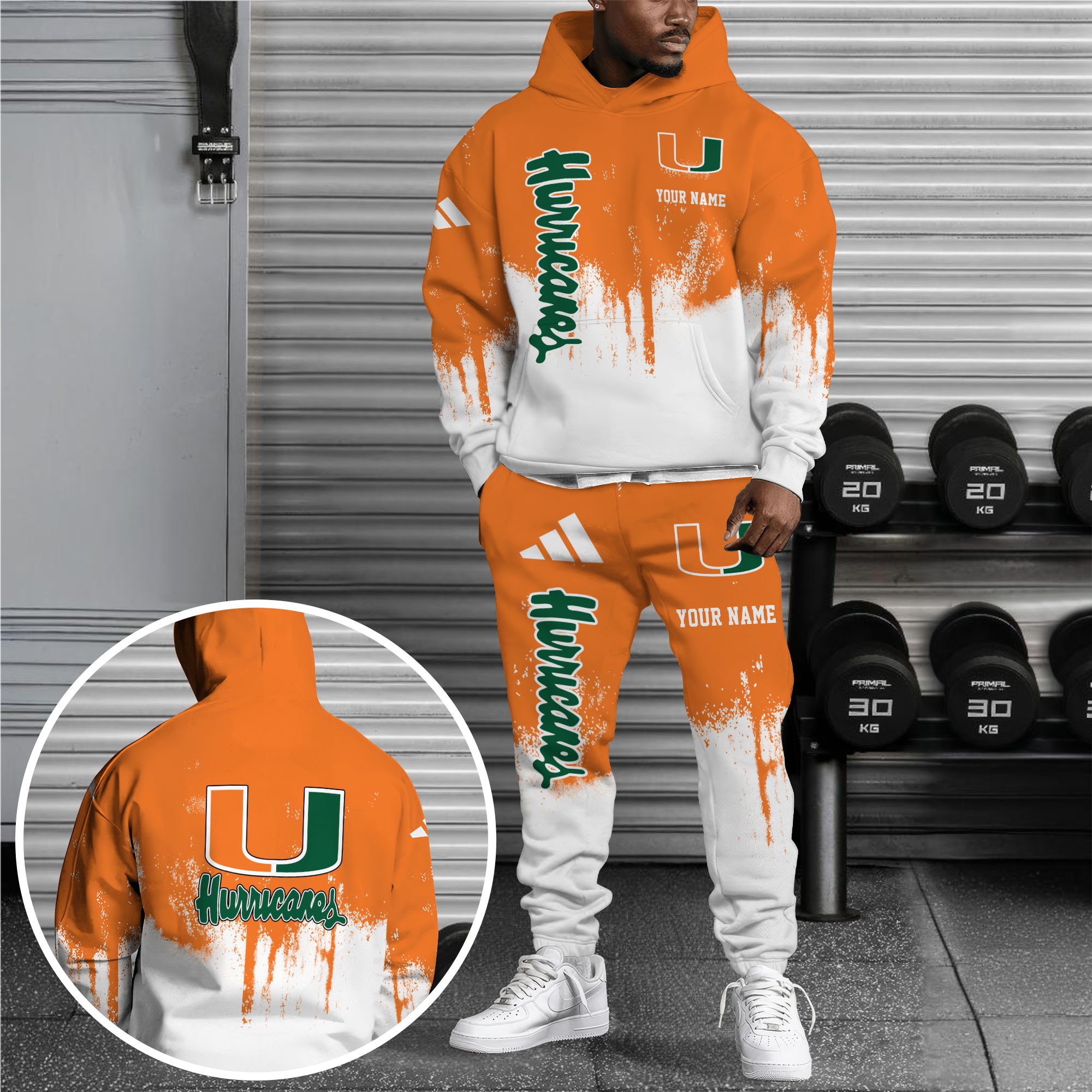 Miami Hurricanes Hoodie Sweatpants Set, Custom Hoodie, Sport Hoodie Sweatpants Set, Sport Gifts For Fan FH18 Gift For Sport Music Fans