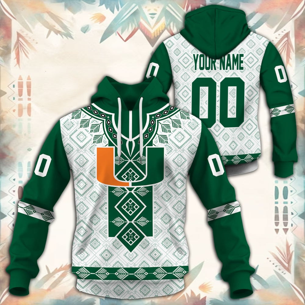 Miami Hurricanes Native Tribal Custom Name And Number 3D printed Sweatshirt Hoodie Zipped Hoodie