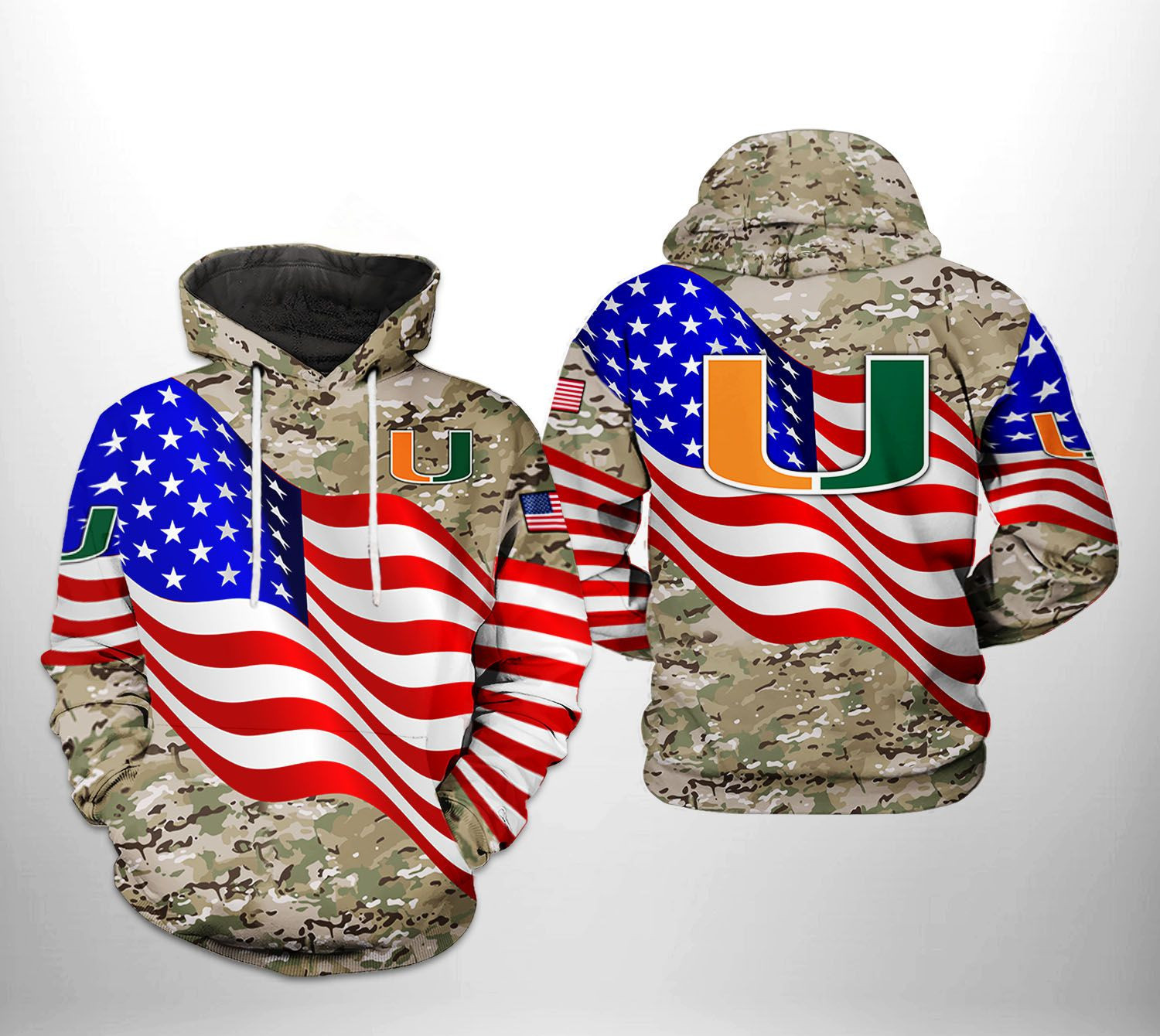 Miami Hurricanes NCAA US Flag Camo Veteran Hoodie