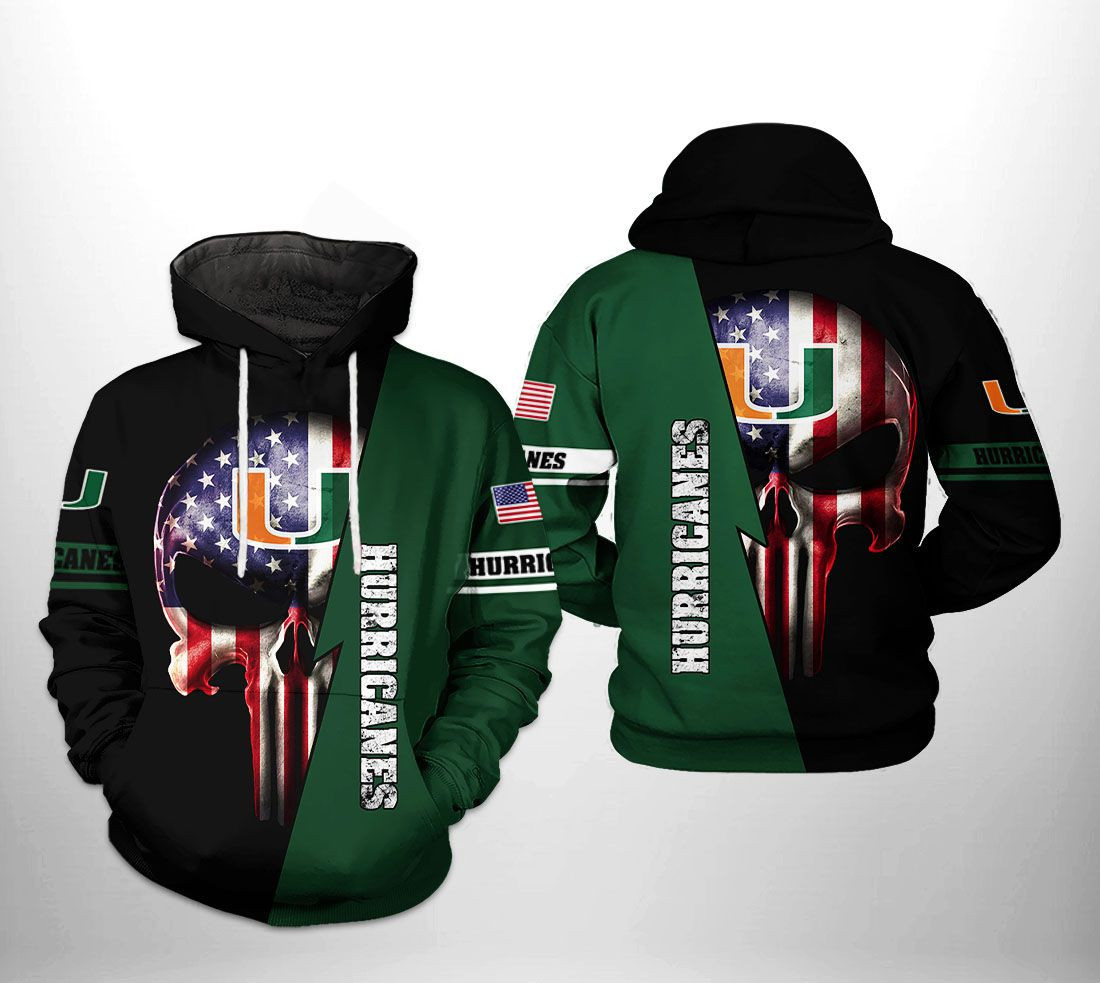 Miami Hurricanes NCAA US Flag Skull Hoodie Version 19