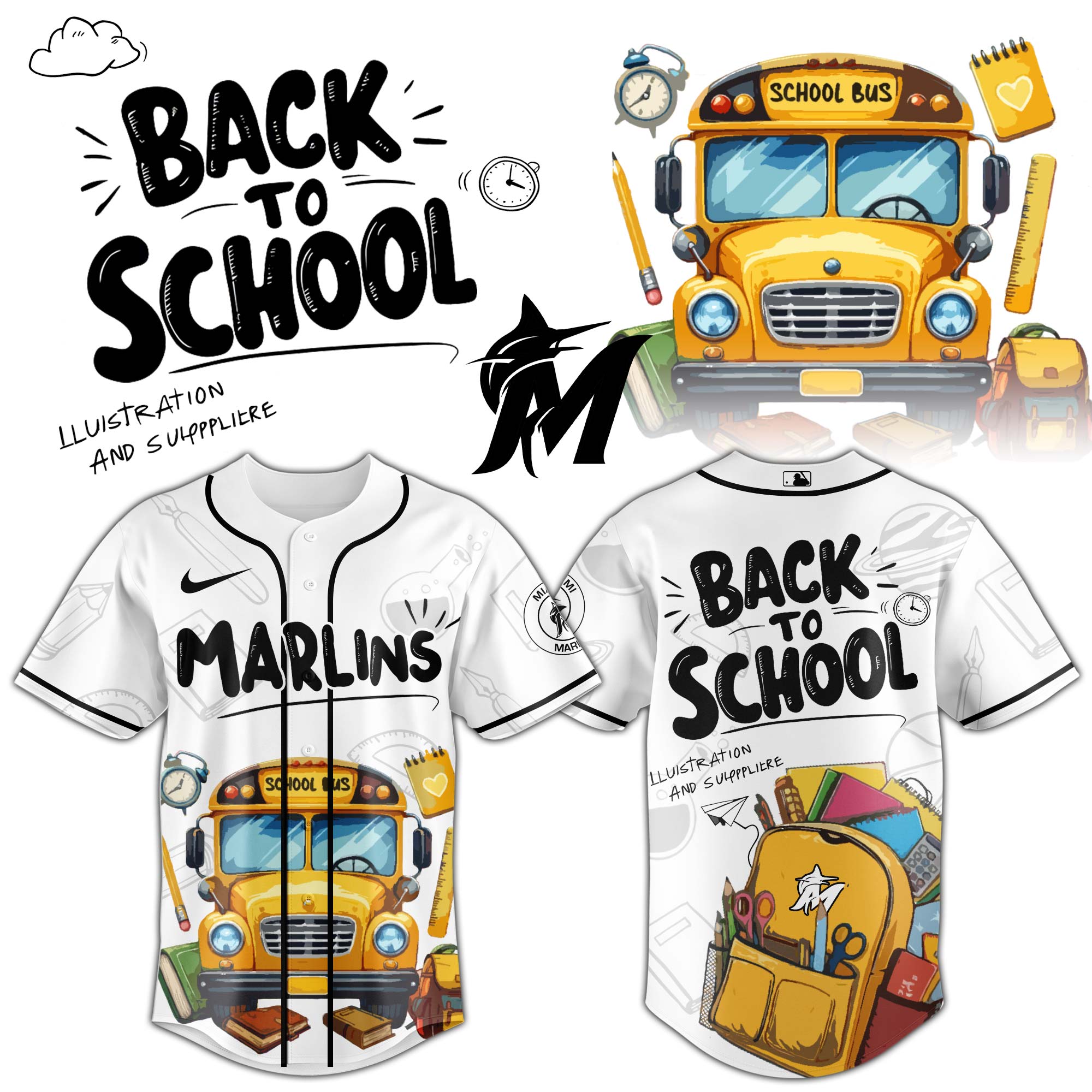 Miami Marlins MLB x Back To School Personalized Baseball Jersey For Fans