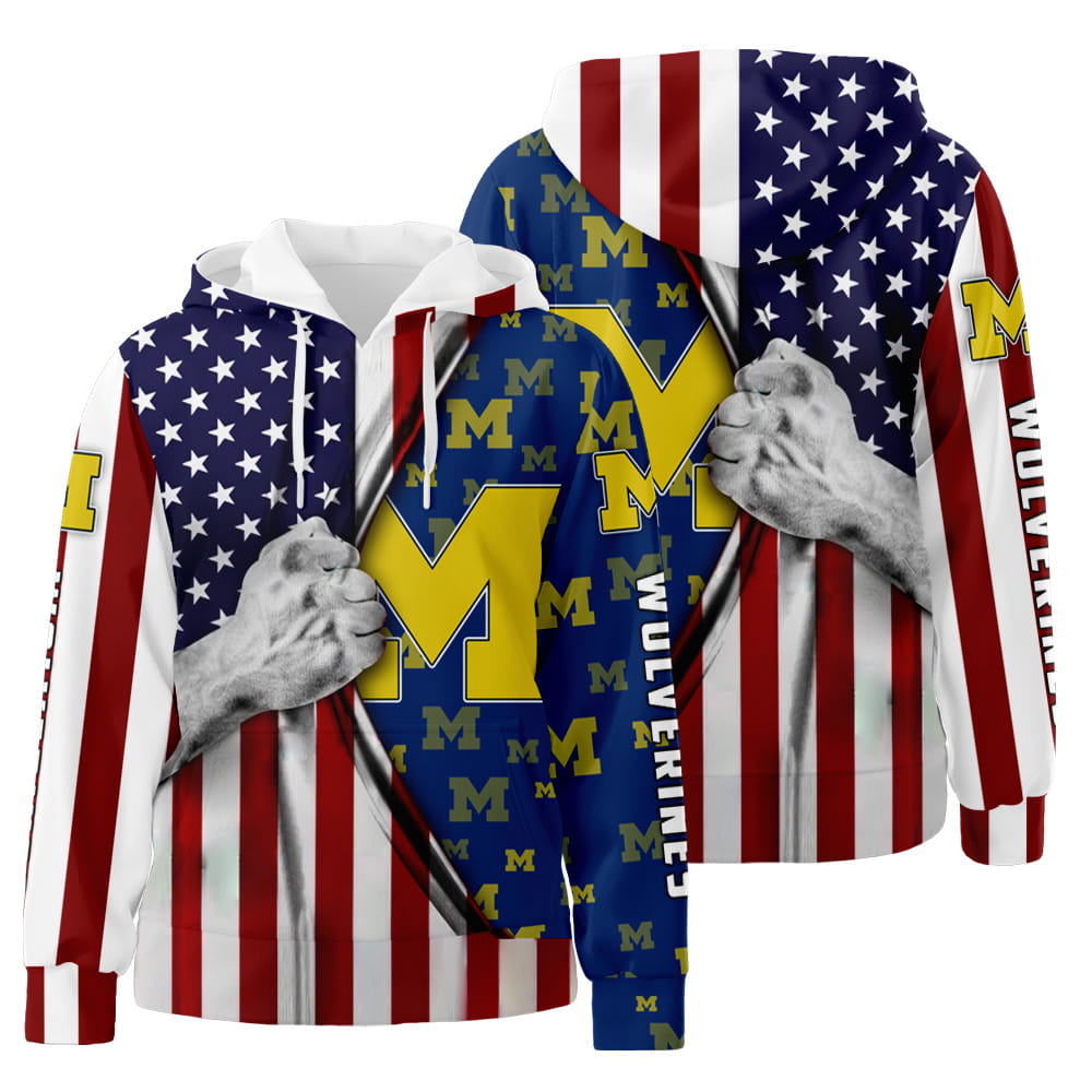 Michigan Wolverines American Flag 3D All Over Print Hoodie Zip-Up Hoodie