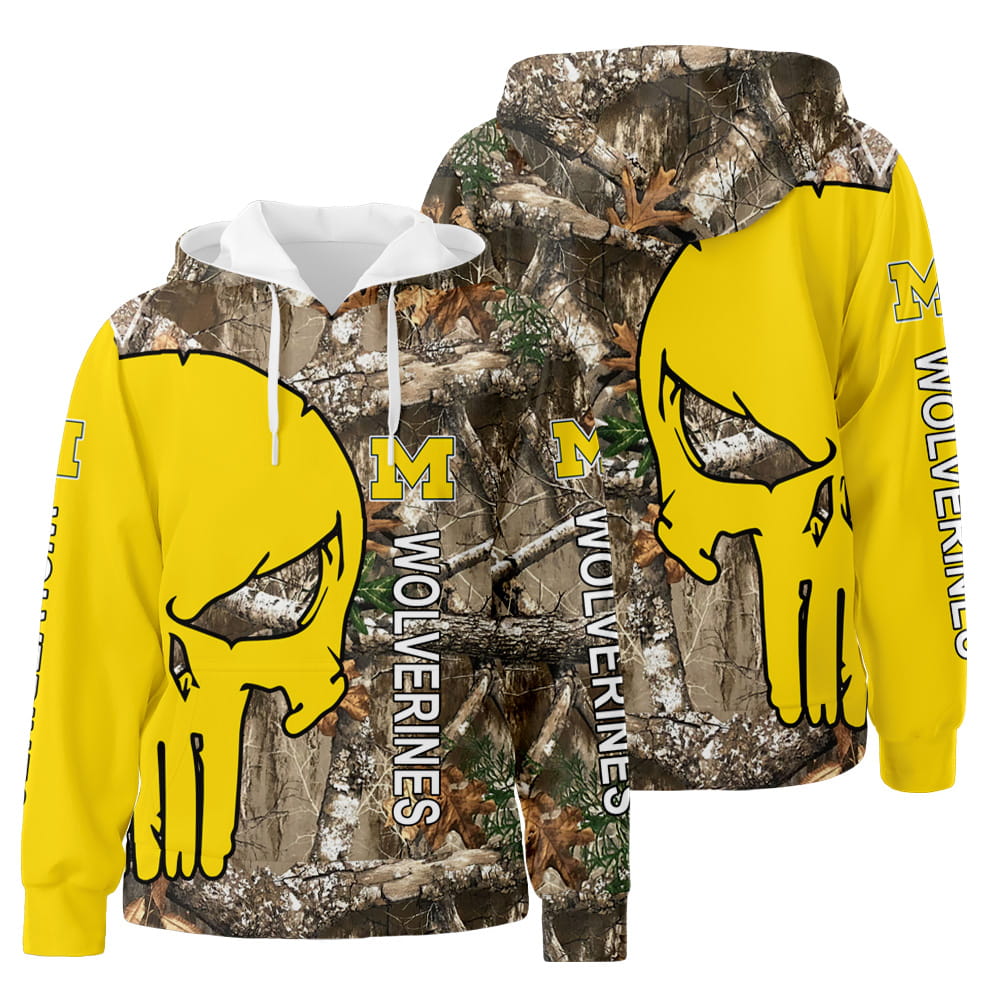 Michigan Wolverines NCAA Camo Veteran Hunting 3D All Over Print Hoodie Zip-Up Hoodie
