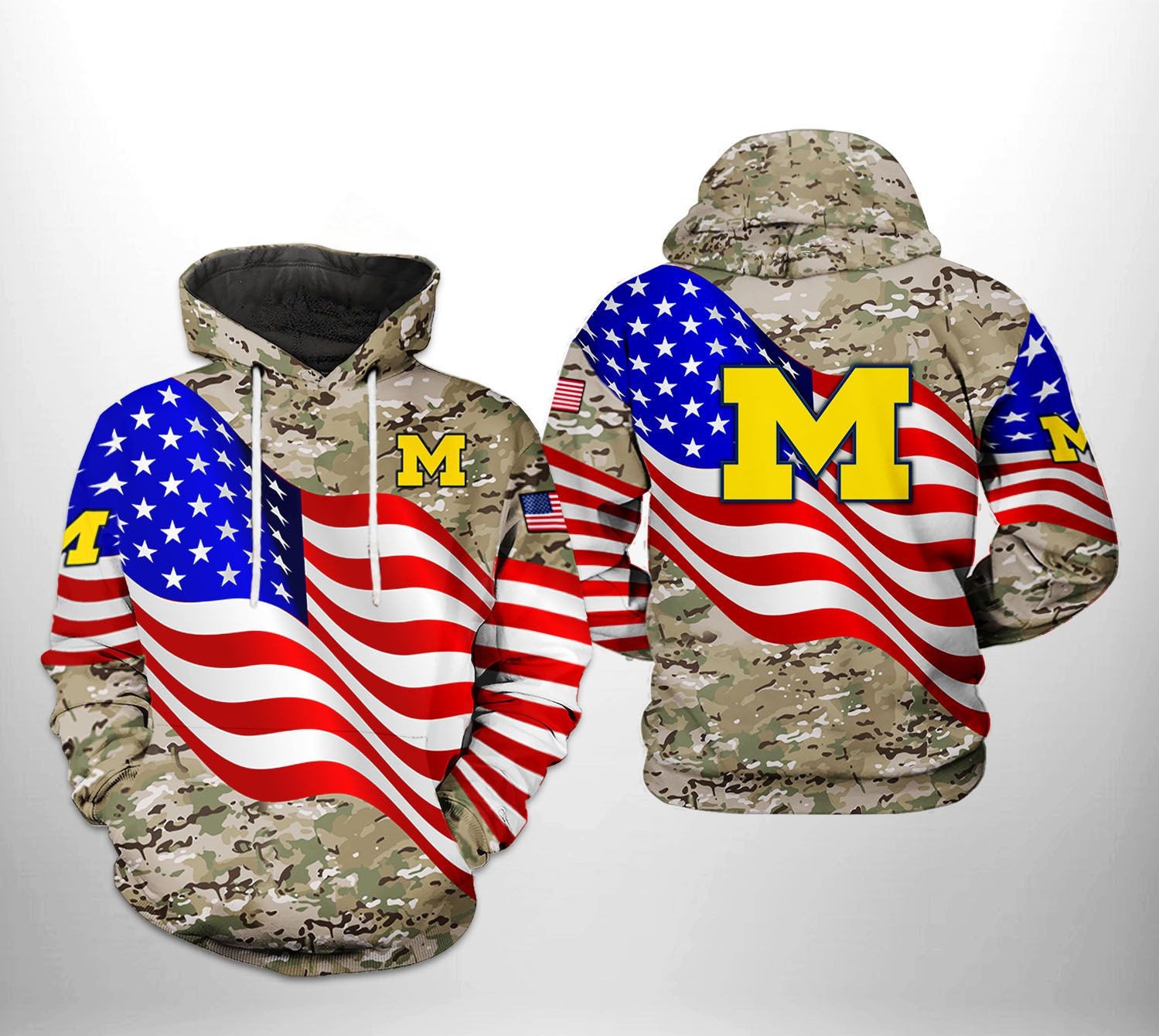 Michigan Wolverines NCAA US Flag Camo Veteran Hoodie Version 15