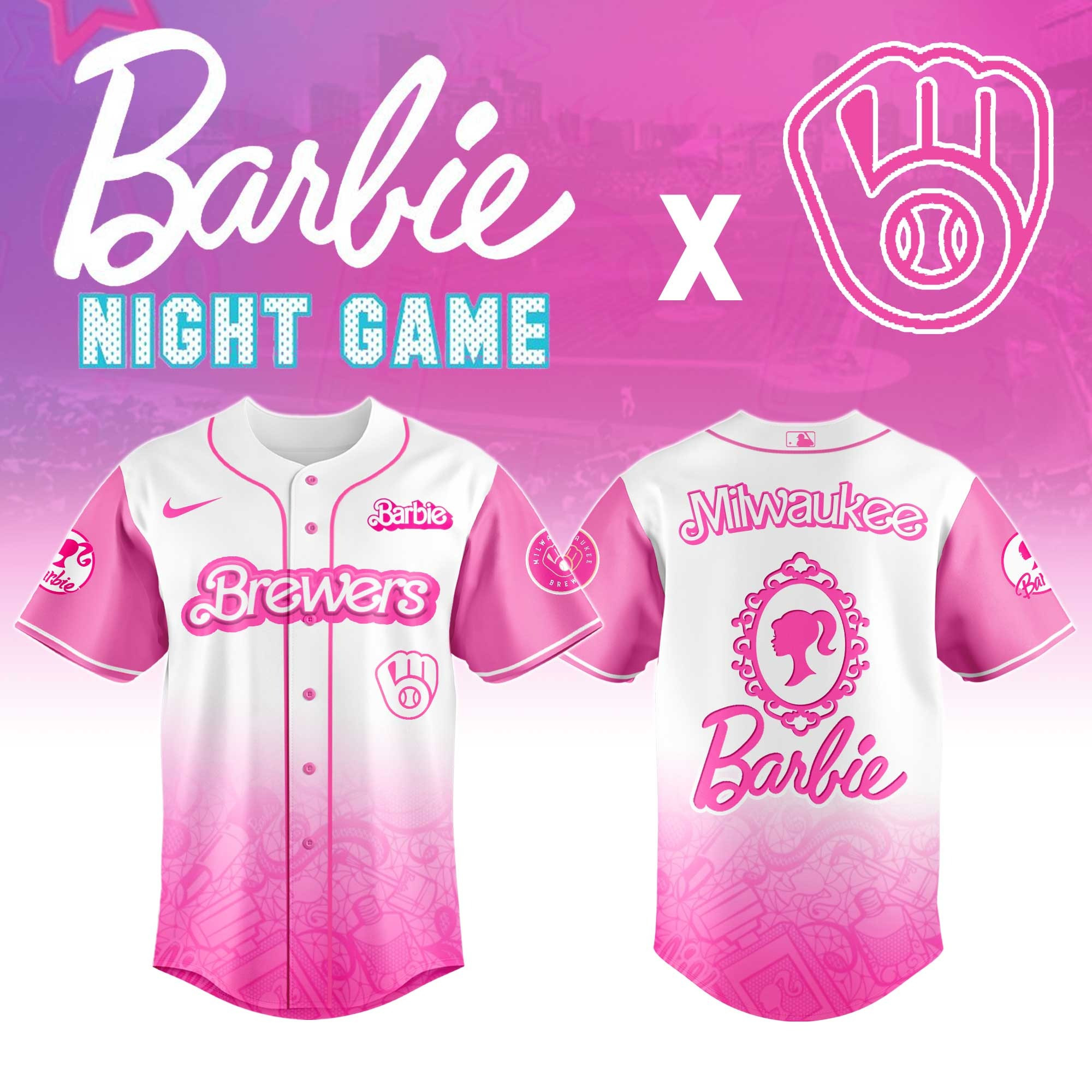 Milwaukee Brewers MLB x Barbie Night Game Jersey Baseball Team Gift Ideas