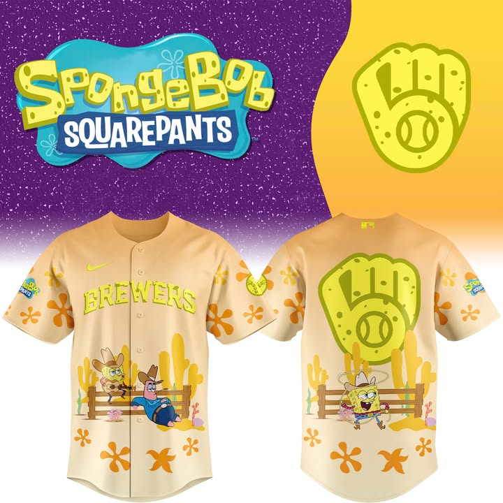 Milwaukee Brewers Spongebob Squarepants Baseball Jersey Brewers Merch Baseball Fatherâ€™S Day Gifts