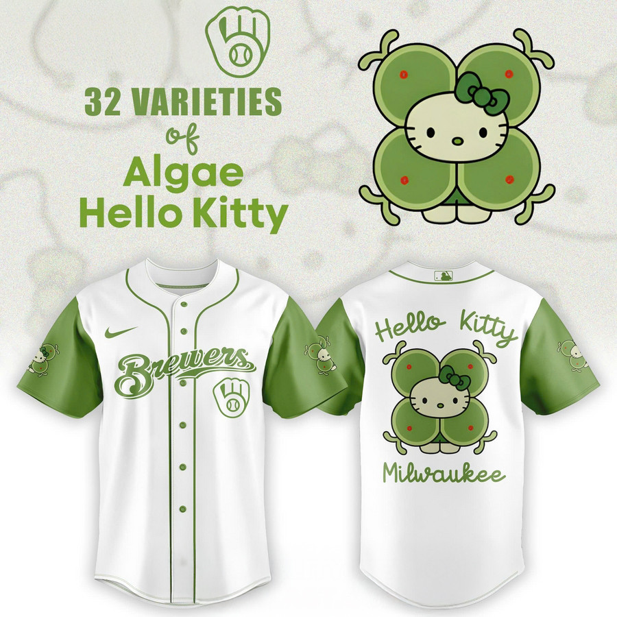 Milwaukee Brewers x 32 Algae Hello Kitty Baseball Jersey Baseball Fatherâ€™s Day Gifts
