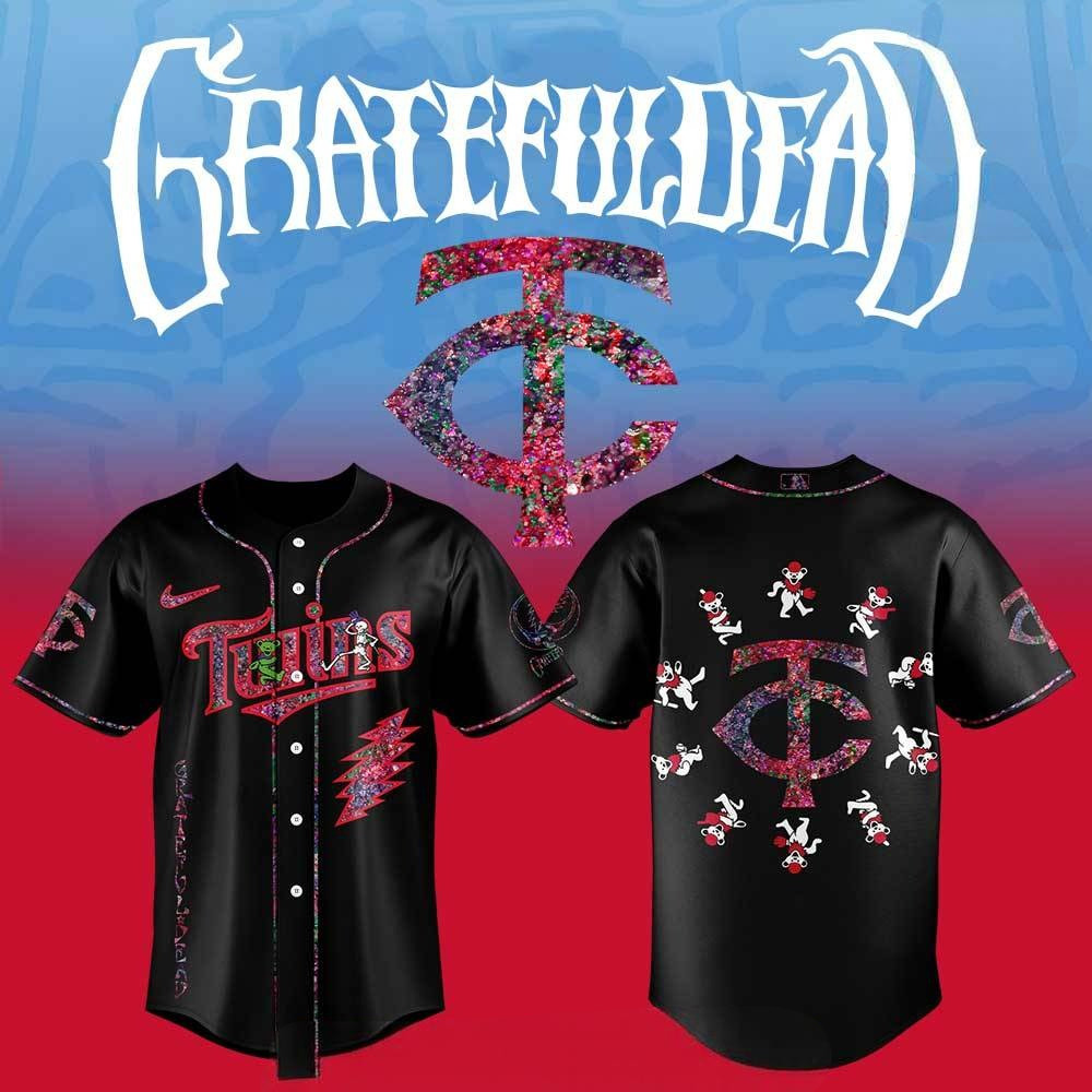 Minnesota Twins Grateful Dead Night Black City Connect Baseball Jersey Gifts For Baseball Fans