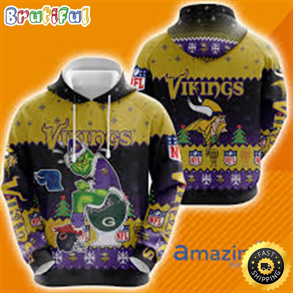 Minnesota Viking Christmas Grinch In Toilet Knitting Pattern All Over Print 3D Hoodie