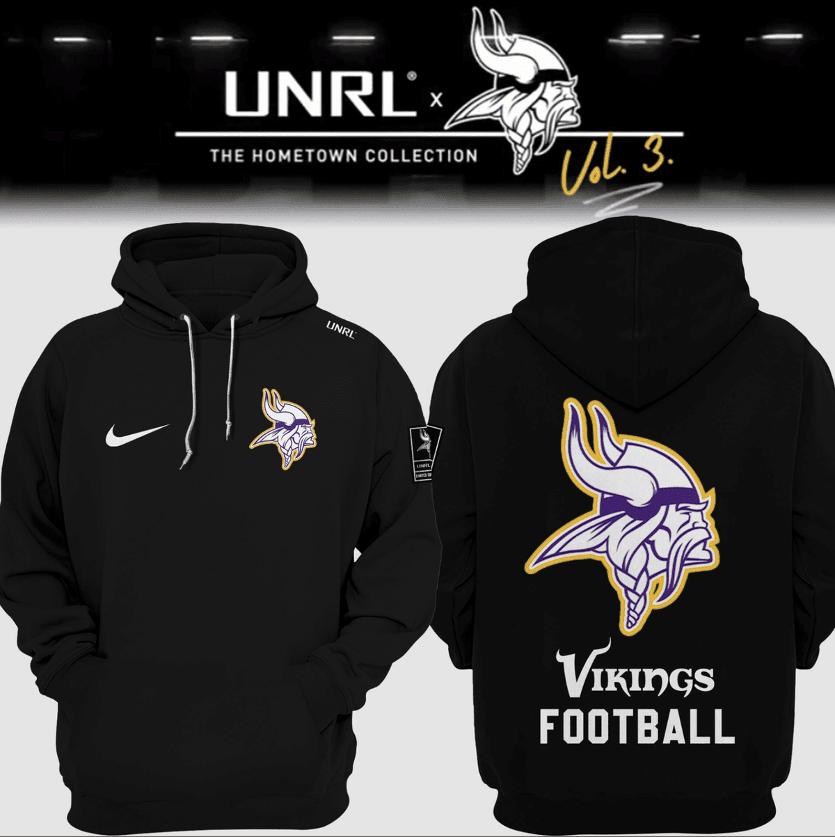 Minnesota Vikings Black V5 NFL 3D Hoodie