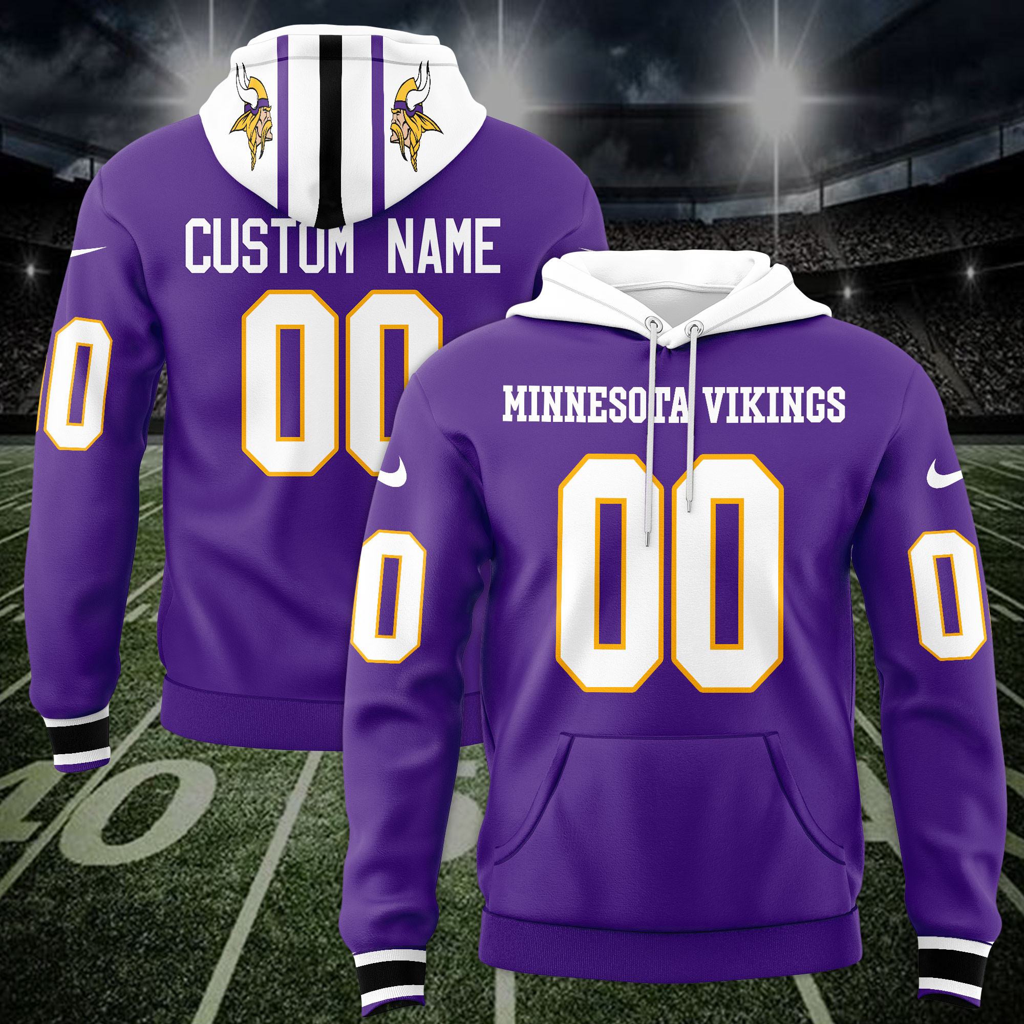 Minnesota Vikings Custom Name And Number 3D Hoodie Version 165
