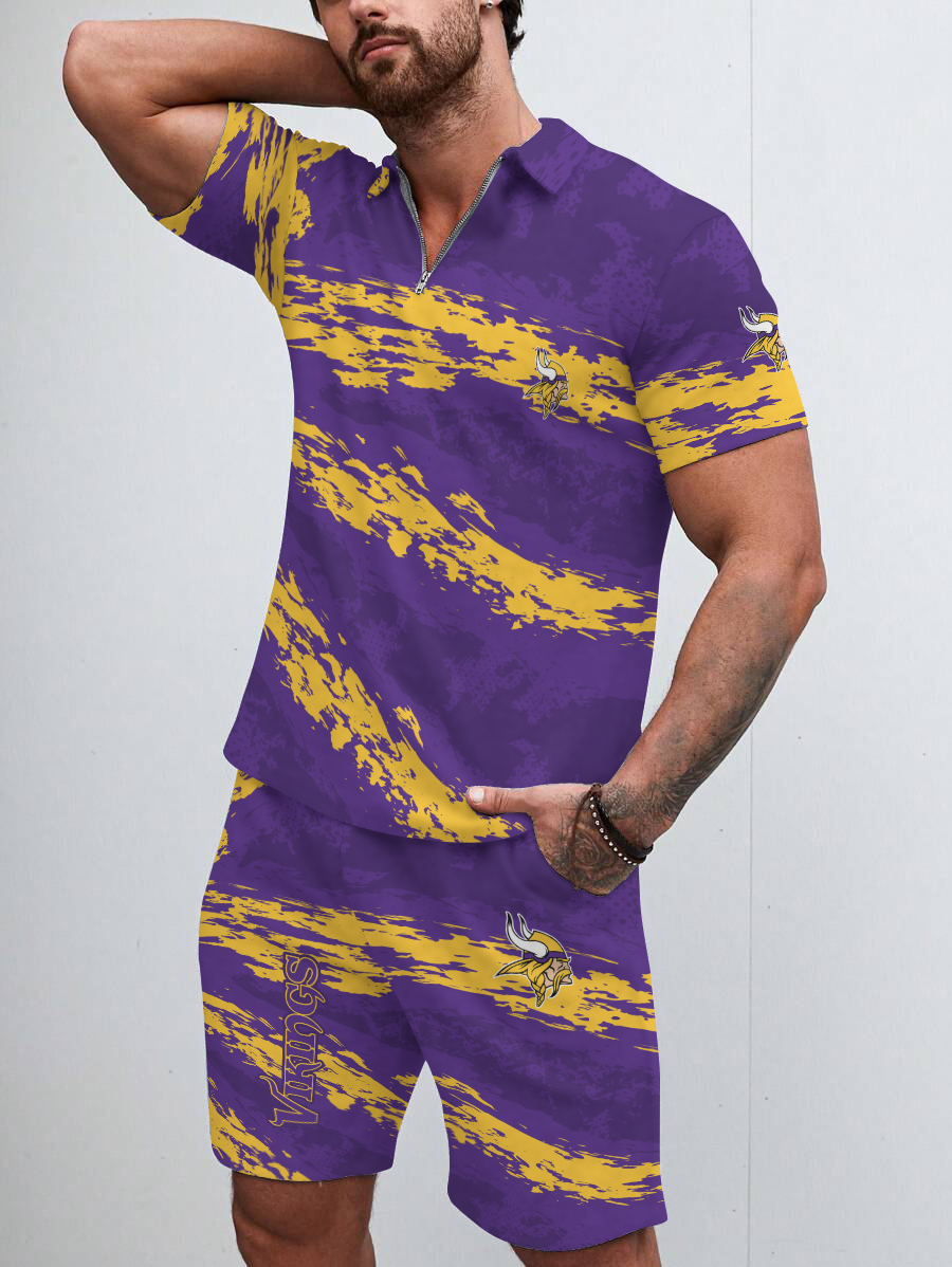 Minnesota Vikings Limited Edition ZIP Polo Shirt And Shorts Two-Piece Suits Merch For Fans Gift For Sport Music Fans