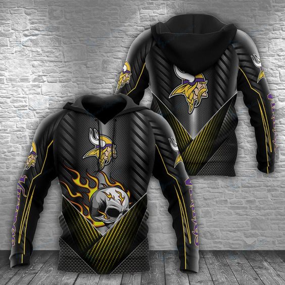 Minnesota Vikings Skull Fire NFL Football Team Hoodie