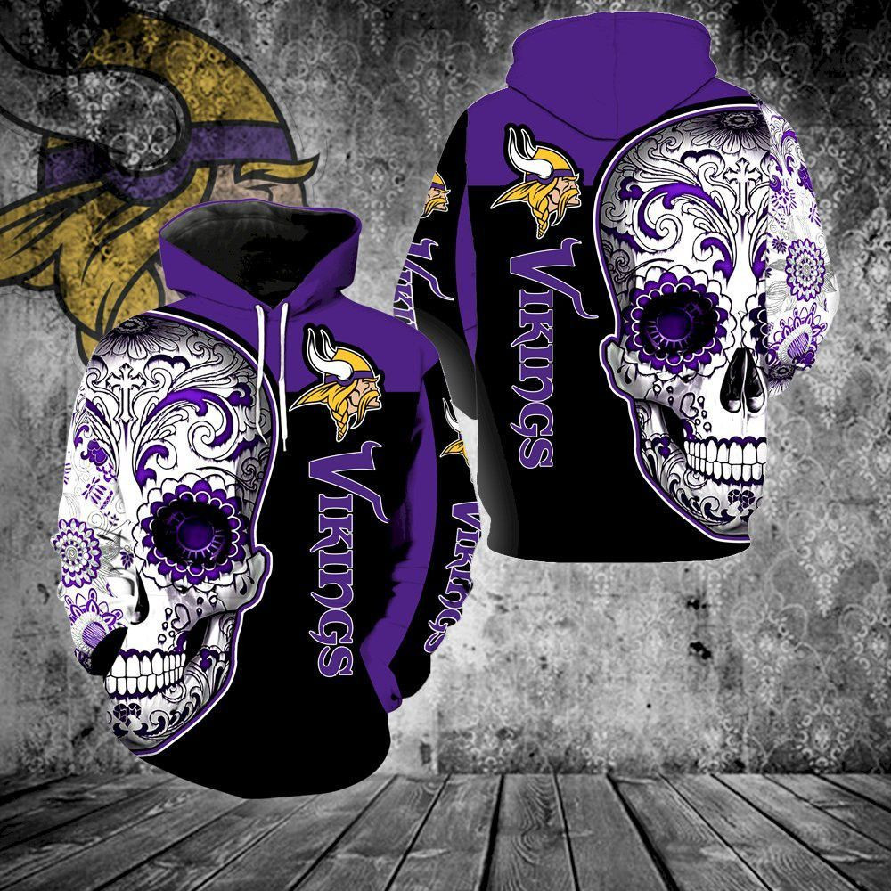 Minnesota Vikings Skull Full Hoodie Version 1759