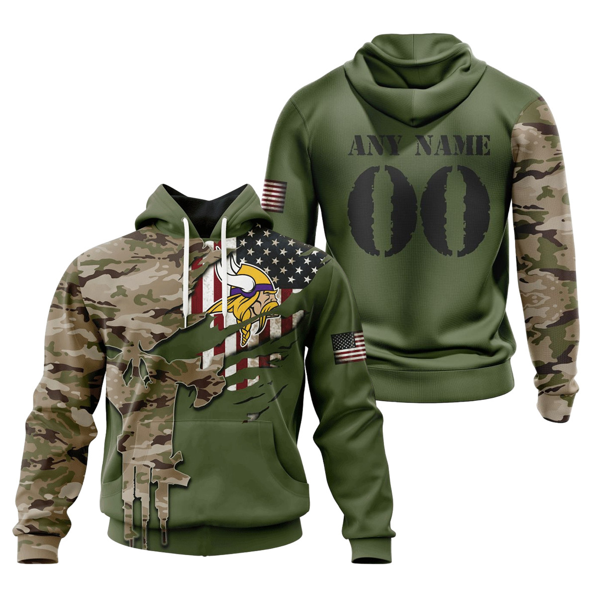 Minnesota Vikings Special Camo Design 3D printed Sweatshirt Hoodie Zipped Hoodie