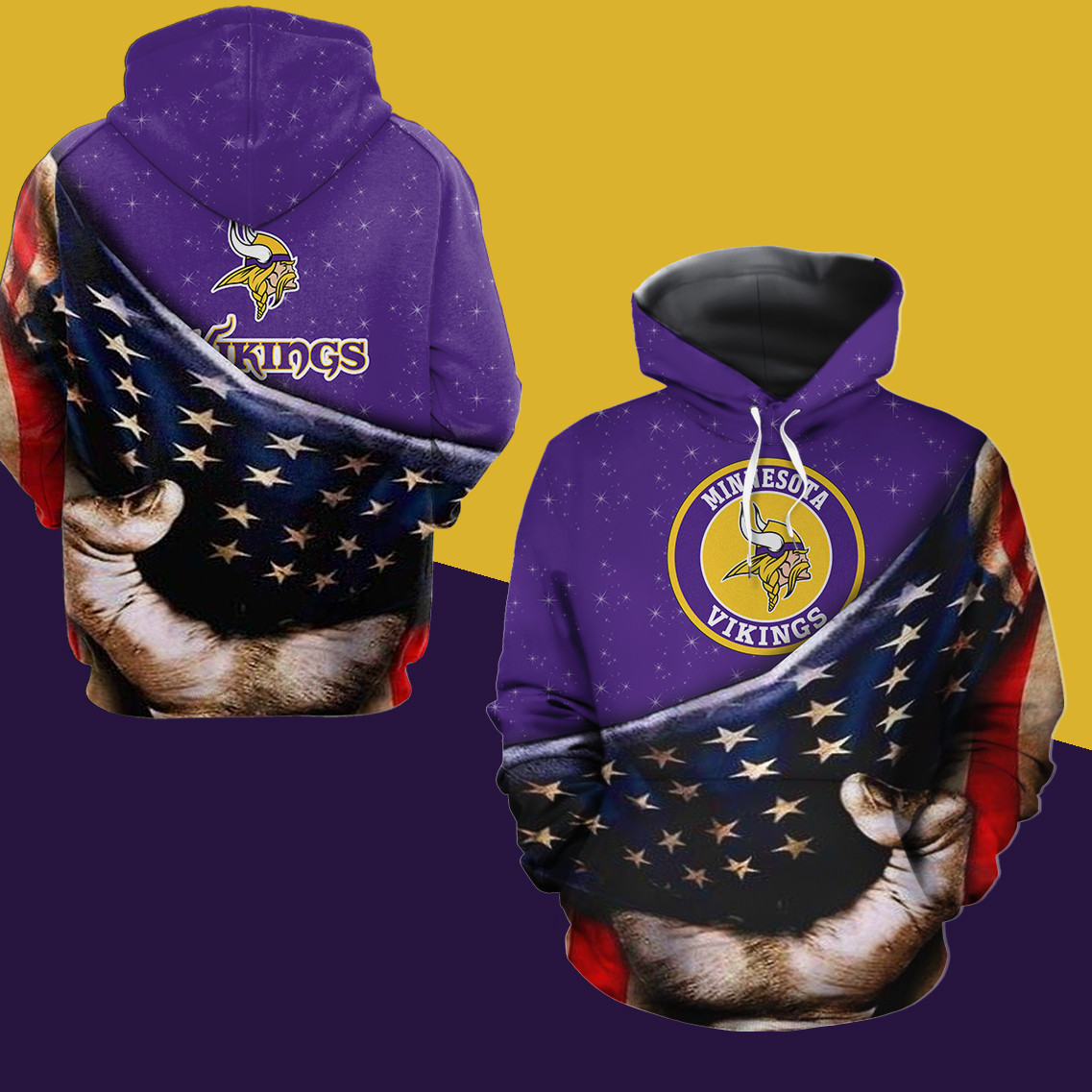 Minnesota Vikings US Flag Hoodie Version 117