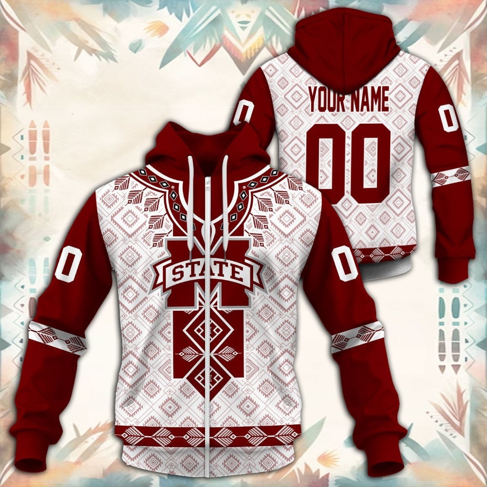 Mississippi State Bulldogs Native Tribal Custom Name And Number 3D printed Sweatshirt Hoodie Zipped Hoodie