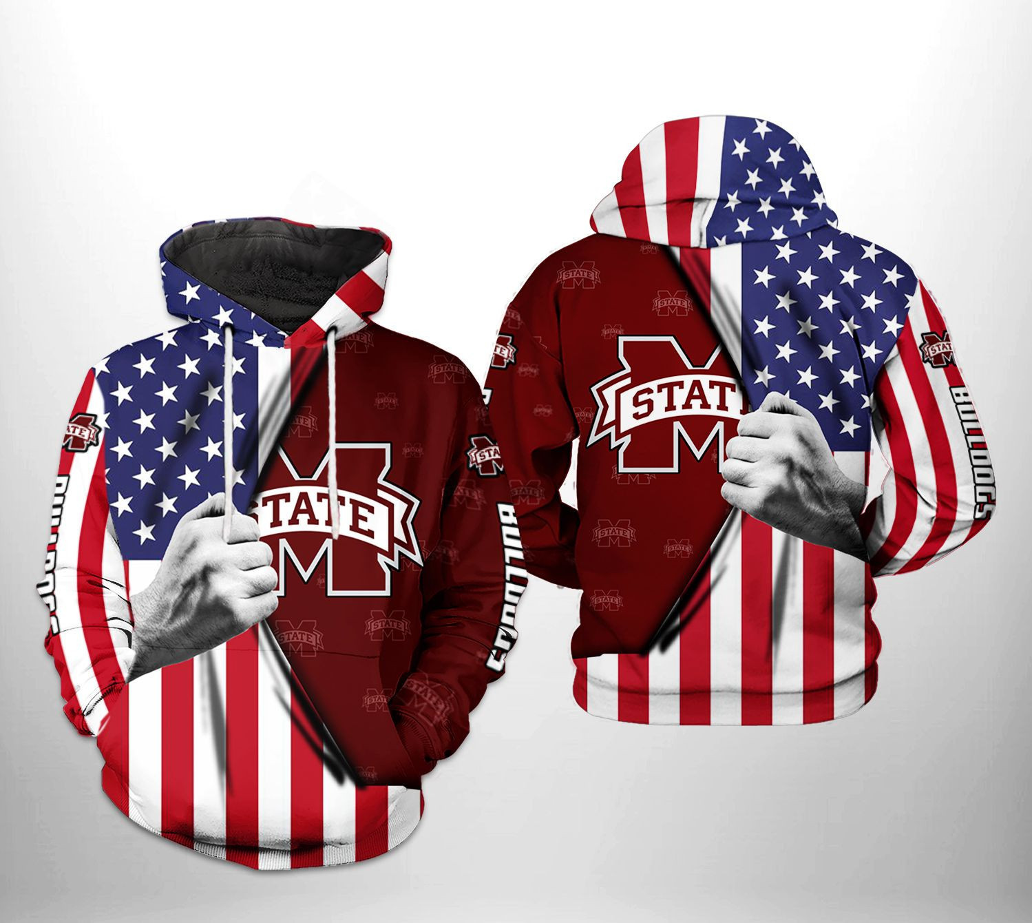 Mississippi State Bulldogs NCAA US Flag Hoodie  Zip Hoodie