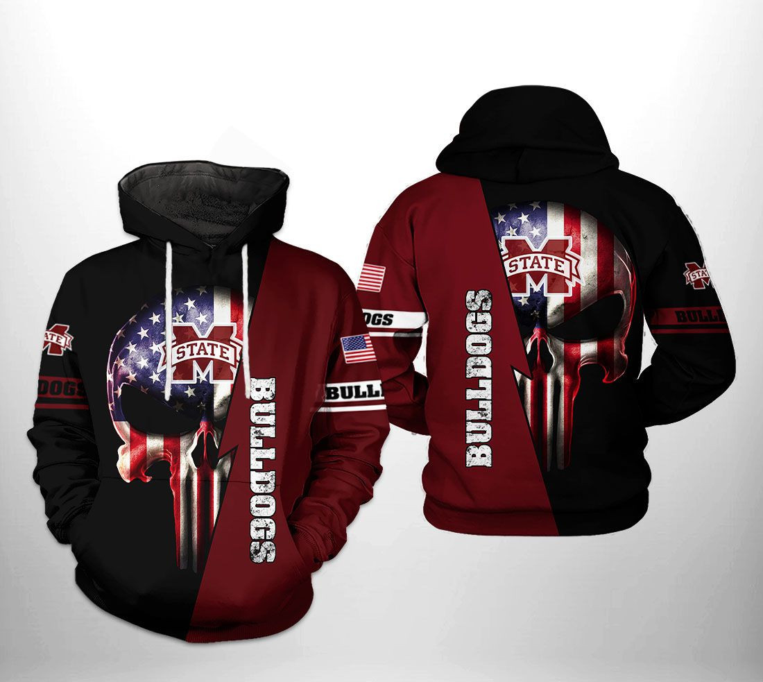 Mississippi State Bulldogs NCAA US Flag Skull Hoodie