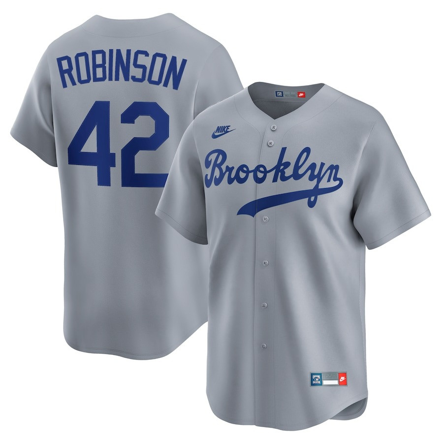 MLB 42 Jersey Day Brooklyn Dodgers Jackie Robinson Jersey Gray Throwback Cooperstown
