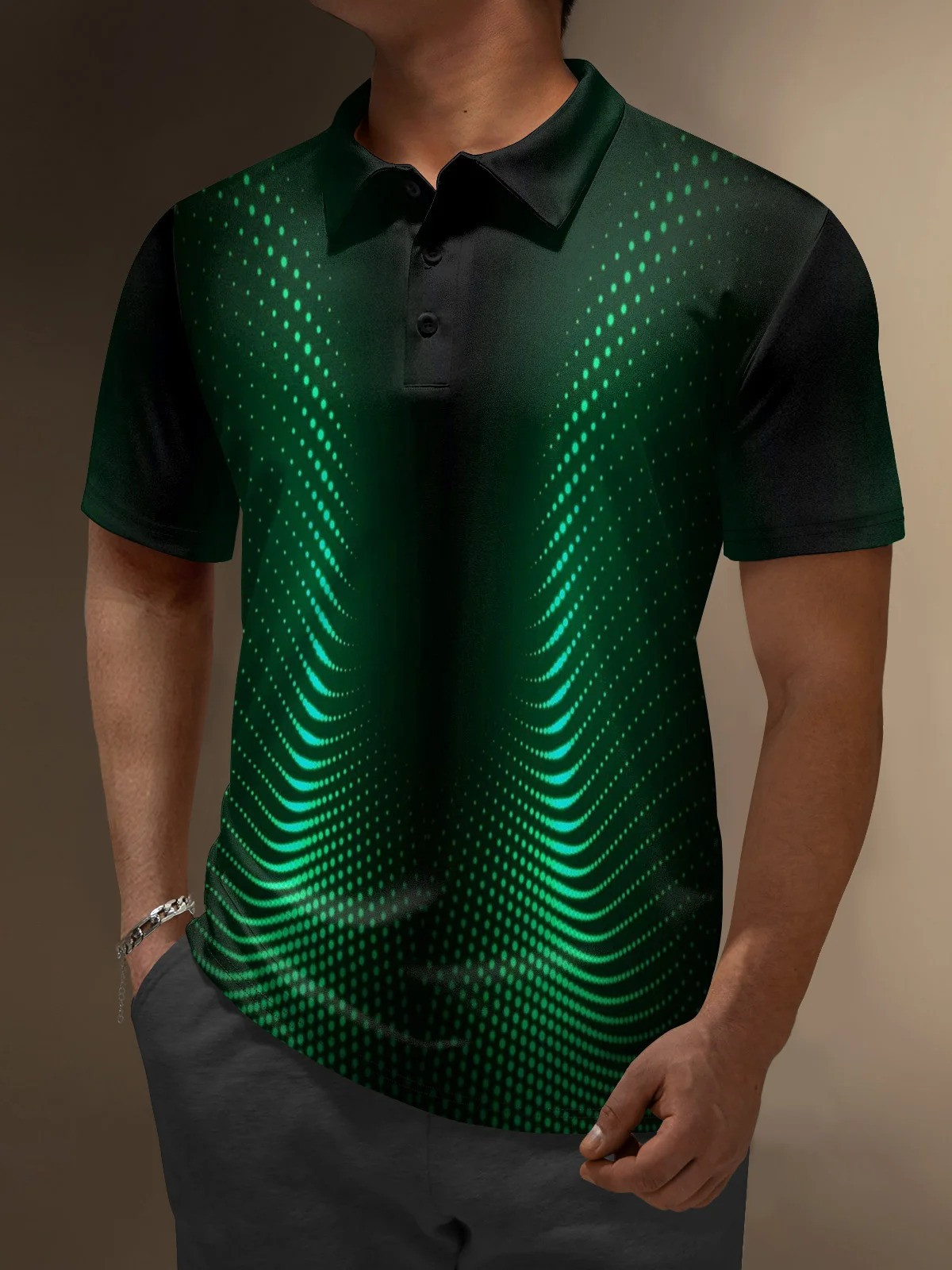 Moisture Wicking Artistic Geometric Dots Golf Polo Shirt