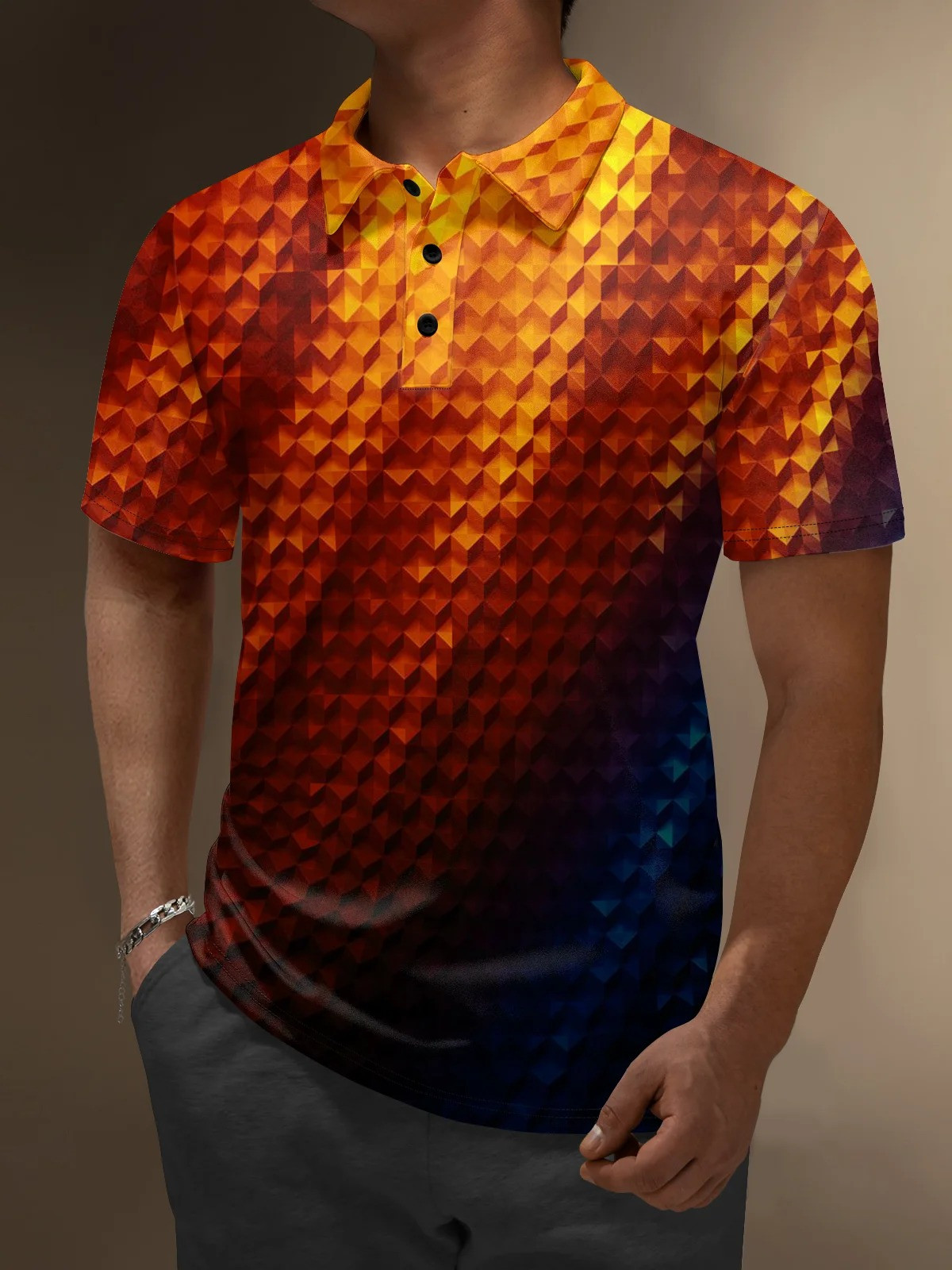 Moisture Wicking Artistic Geometric Gradient Color Golf Polo Shirt