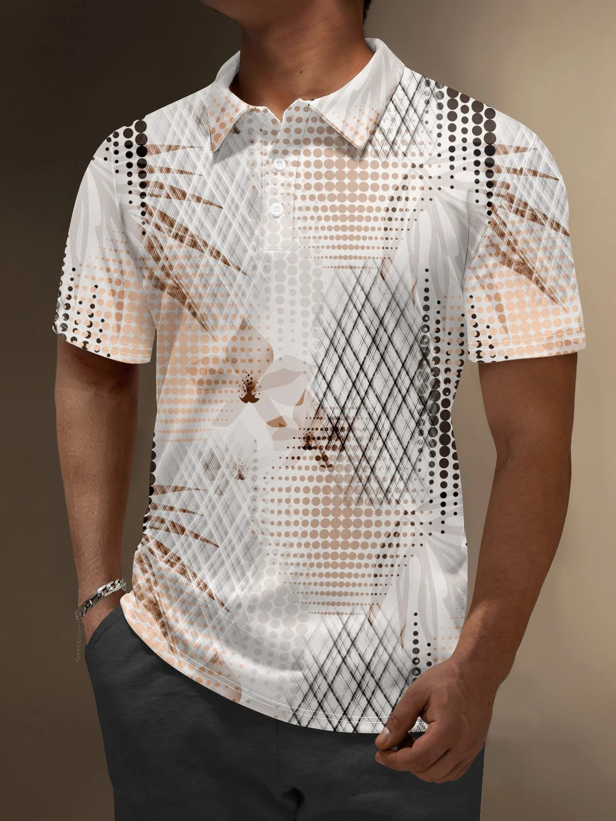 Moisture Wicking Artistic Geometric Palm Leaves Golf Polo Shirt