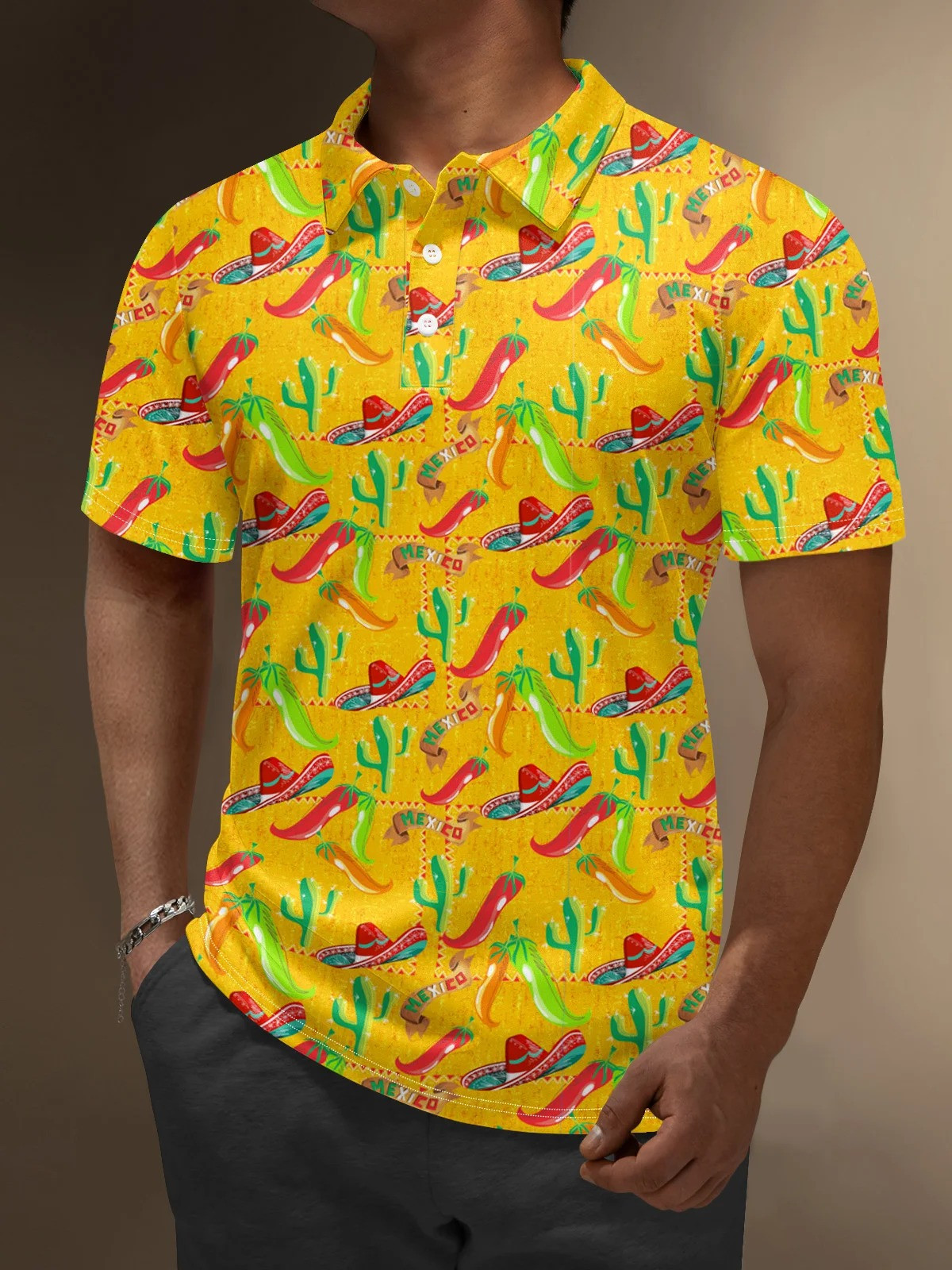 Moisture Wicking Cinco de Mayo Cactus Chili Golf Polo Shirt