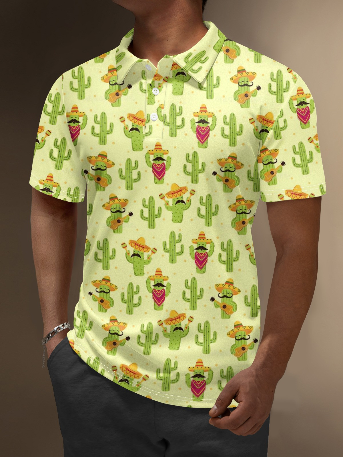 Moisture Wicking Cinco de Mayo Cactus Guitar Music Golf Polo Shirt